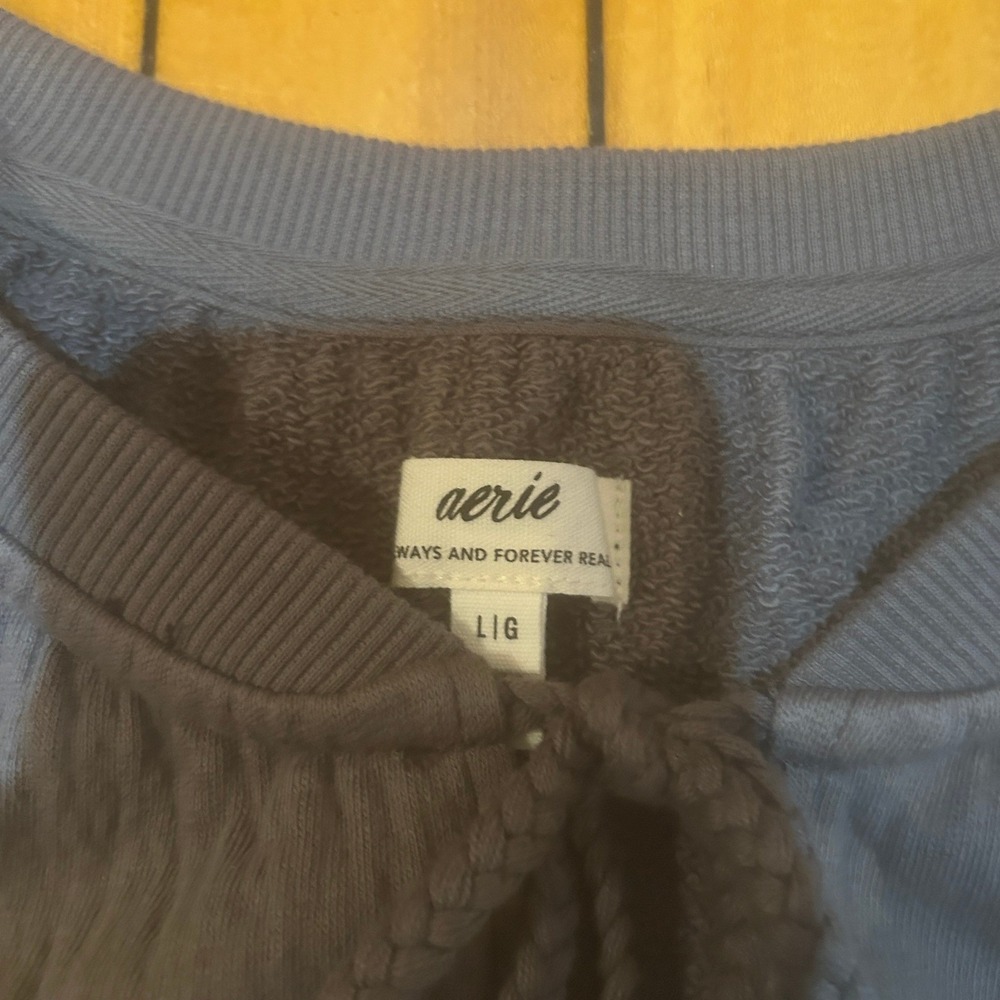 Aerie Sweatshirt Womens Large Oversized Gray Textured Tie Front Loungewear - Picture 7 of 9